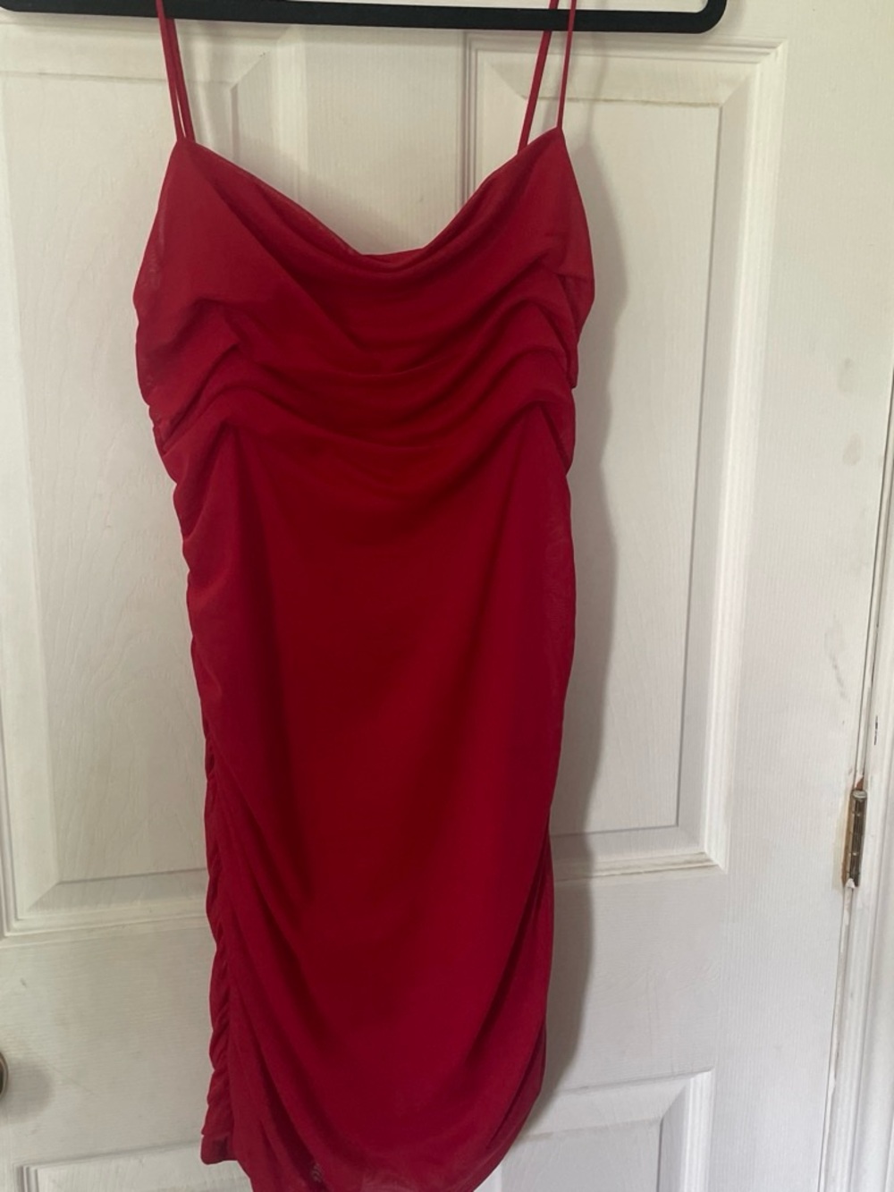 Garage Red Ruched Mini Slip Dress